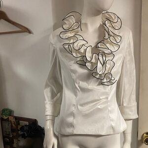 Escape 90s  White and Black Ruffle Top